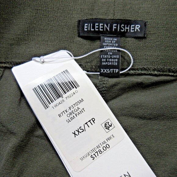 NWT Eileen Fisher Slim in Oregano Green Seamed Washable Crepe Pants 2XS XXS - Picture 4 of 7